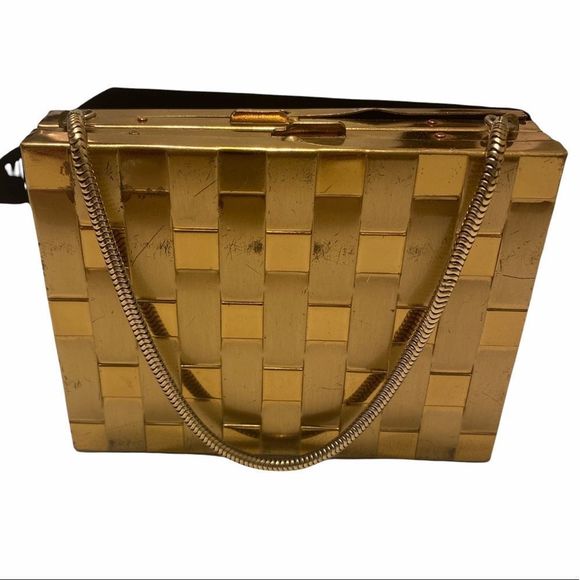 Vintage Mod Gold Metal Basketweave Bag - Picture 3 of 15